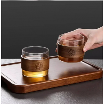 Gambar produk LIONS Gelas Teh Kopi Glass Tea Cup Borosilicate With Wooden Ring 200ml - LU2