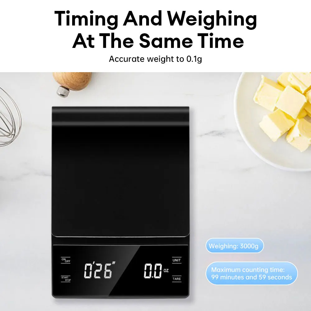 Gambar produk SCALI Timbangan Kopi Digital Timer Coffee Scale Rechargeable 3kg 0.1g - S3000