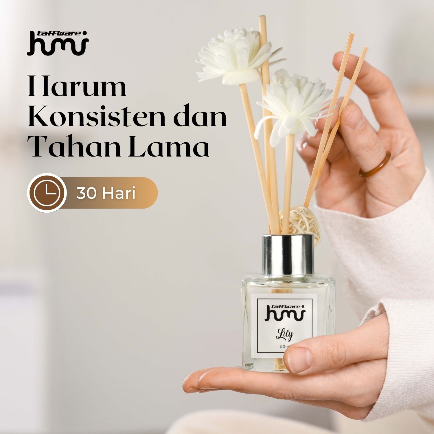 Gambar produk Taffware HUMI Pengharum Ruangan Reed Diffuser with Rattan Sticks 50ml Lily - DF-099