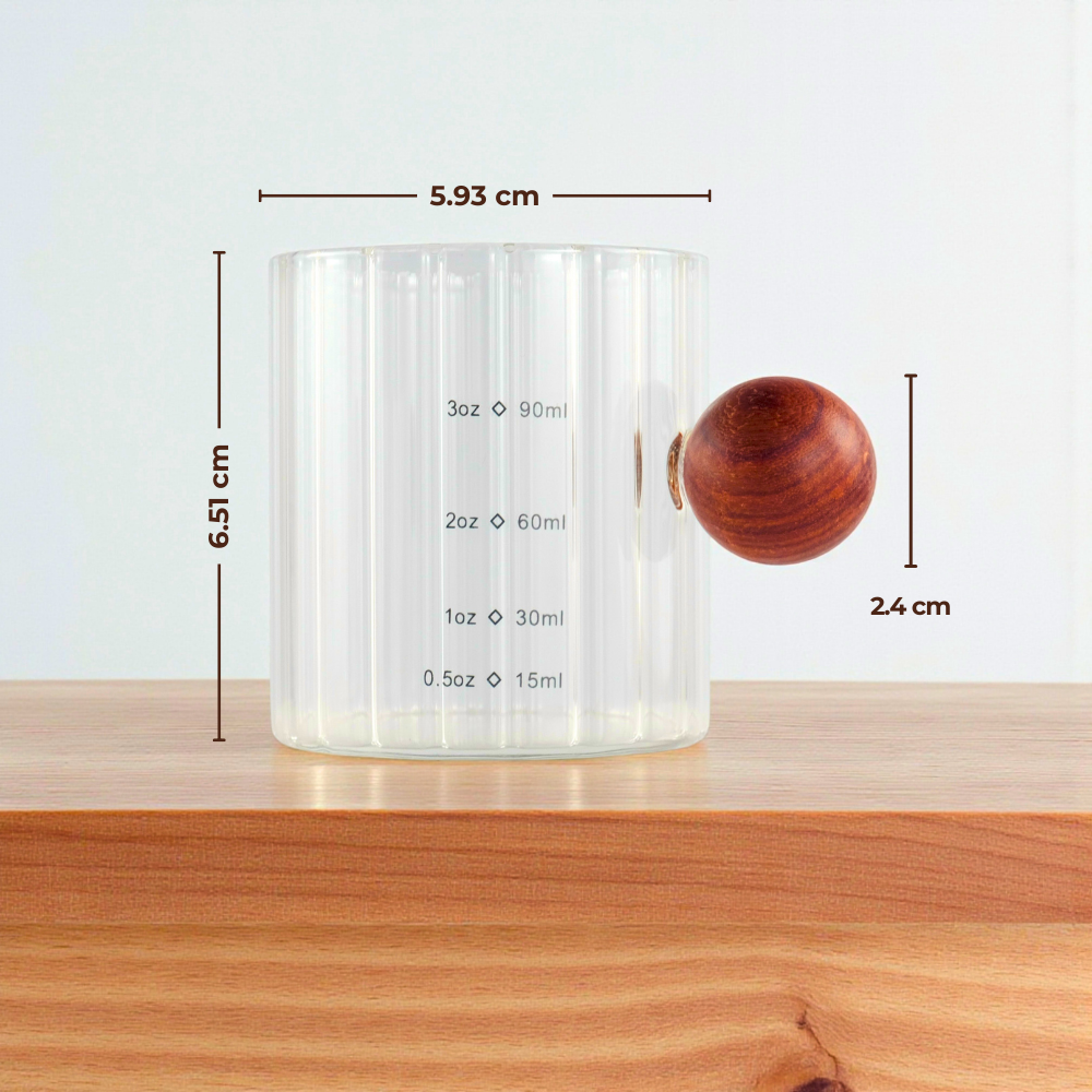 Gambar produk KESOTO Gelas Takar Kopi Espresso Shot Measuring Cup Wooden Handle 90ml - KS09