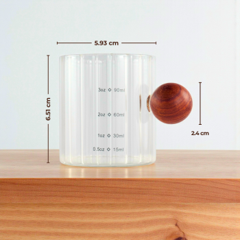 Gambar produk KESOTO Gelas Takar Kopi Espresso Shot Measuring Cup Wooden Handle 90ml - KS09