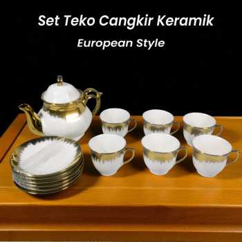 SELEAD Set Teko Cangkir Keramik Kopi 1 Teapot 6 Cup European Style - KFB90