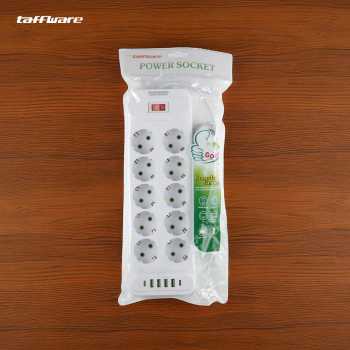 Gambar produk Taffware Stop Kontak USB Type C EU Plug 10A 110-250V 2500W 10 Lubang - QL-1077U / QL-1078U