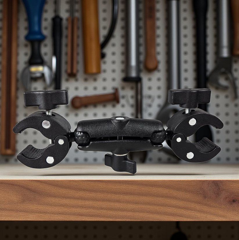 PINGWEN Clamp Bracket Dual Head Handlebar Selfie Stick Holder - PG23 Gambar produk PINGWEN Clamp Bracket Dual Head Handlebar Selfie Stick Holder - PG23