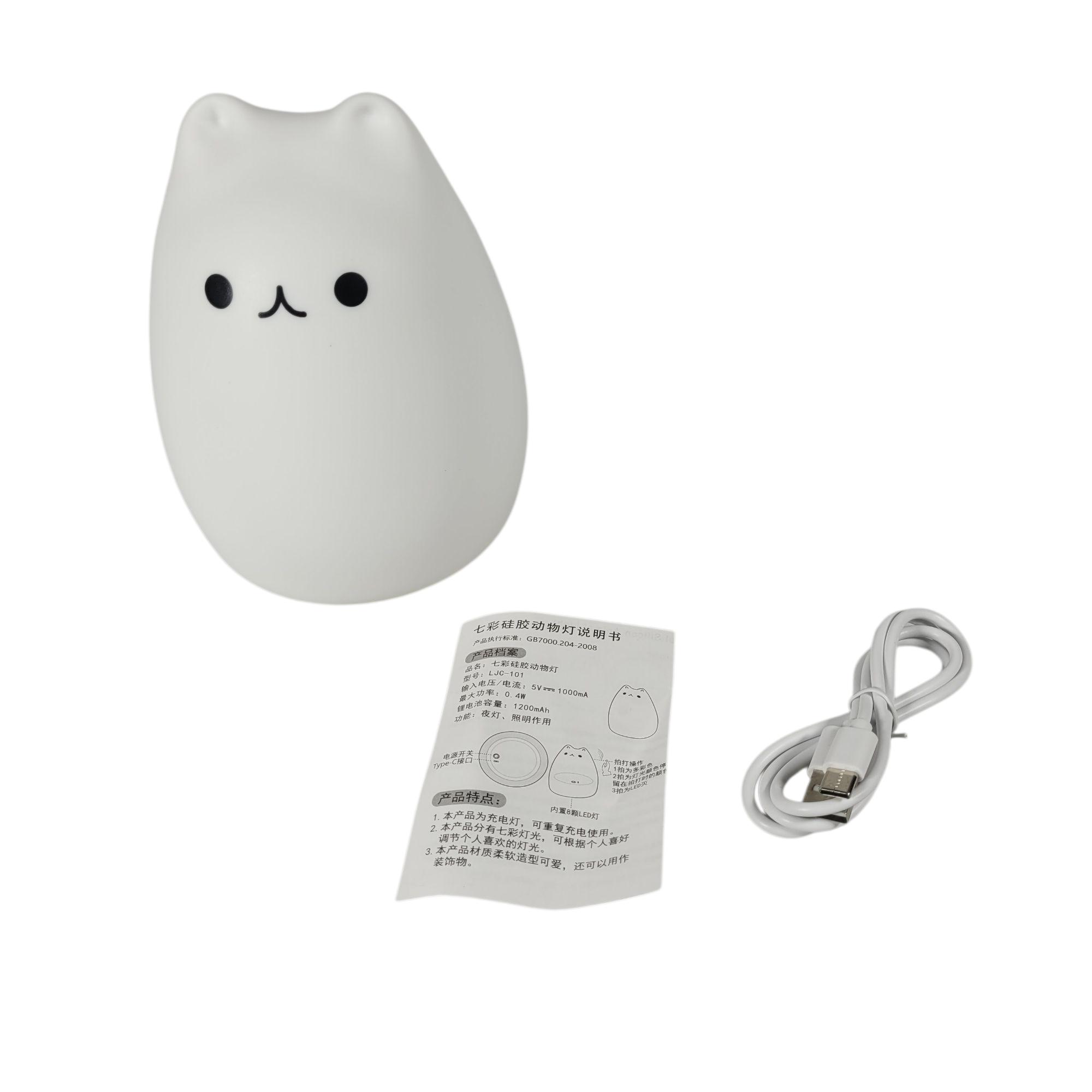 Gambar produk Lampu Tidur LED Model Kucing RGB 7 Color Rechargeable 0.4W 5V 1200mAh - LJC-101