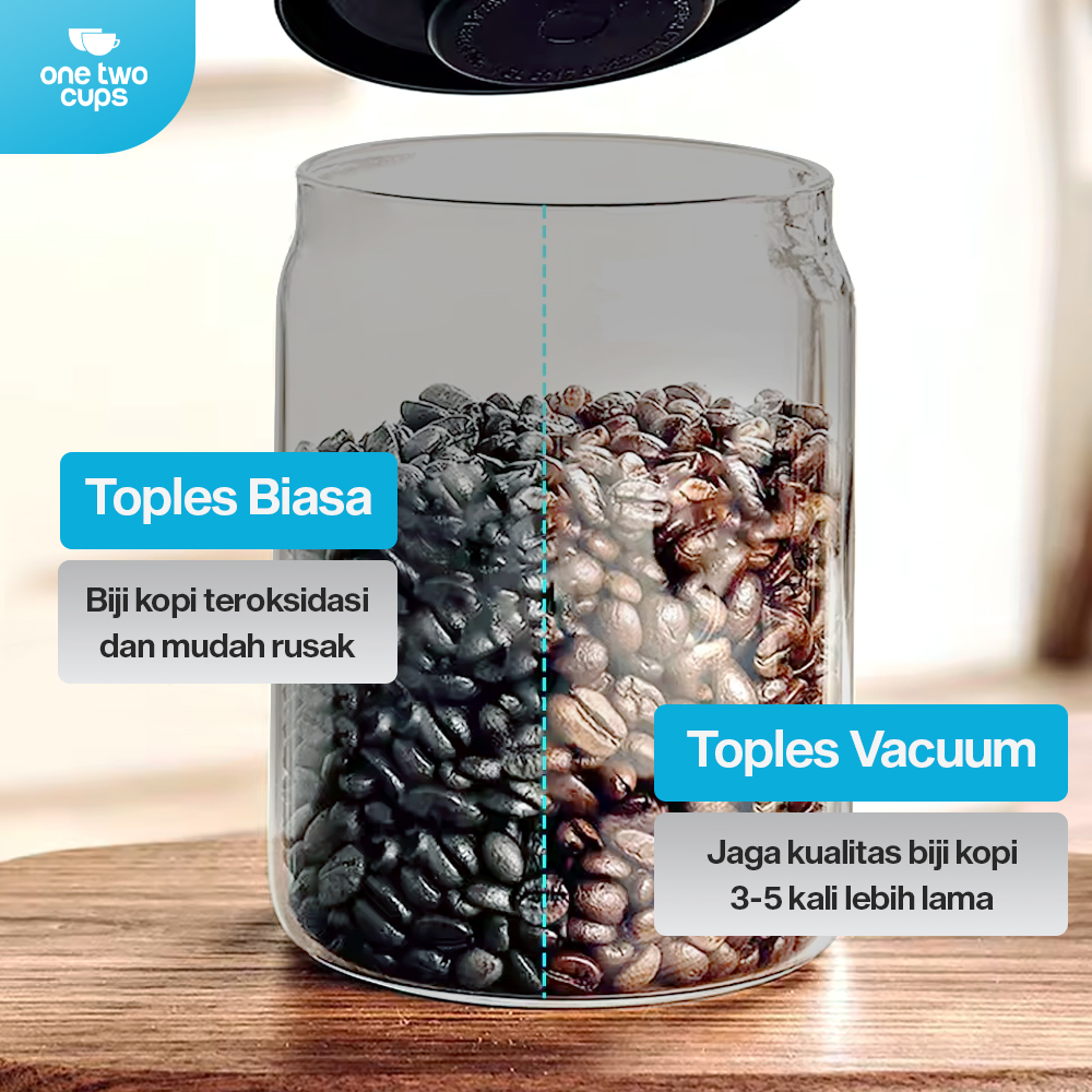 Gambar produk One Two Cups Toples Kaca Penyimpanan Biji Kopi Vacuum Sealed Lid 500ml - SE41