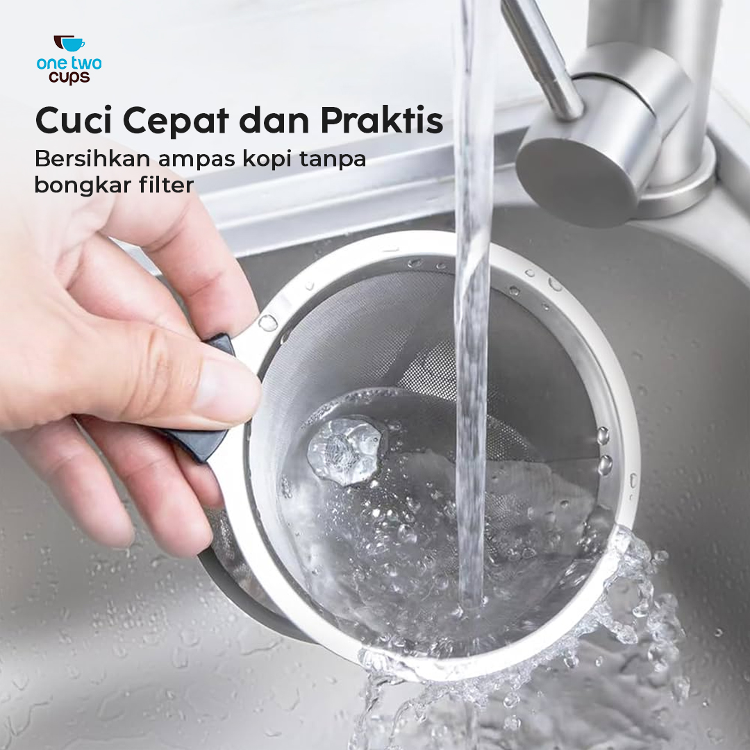 One Two Cups Saringan Kopi Stainless Steel 304 Filter V60 Large - F-412 Gambar produk One Two Cups Saringan Kopi Stainless Steel 304 Filter V60 Large - F-412