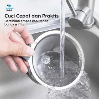 One Two Cups Saringan Kopi Stainless Steel 304 Filter V60 Large - F-412 Gambar produk One Two Cups Saringan Kopi Stainless Steel 304 Filter V60 Large - F-412