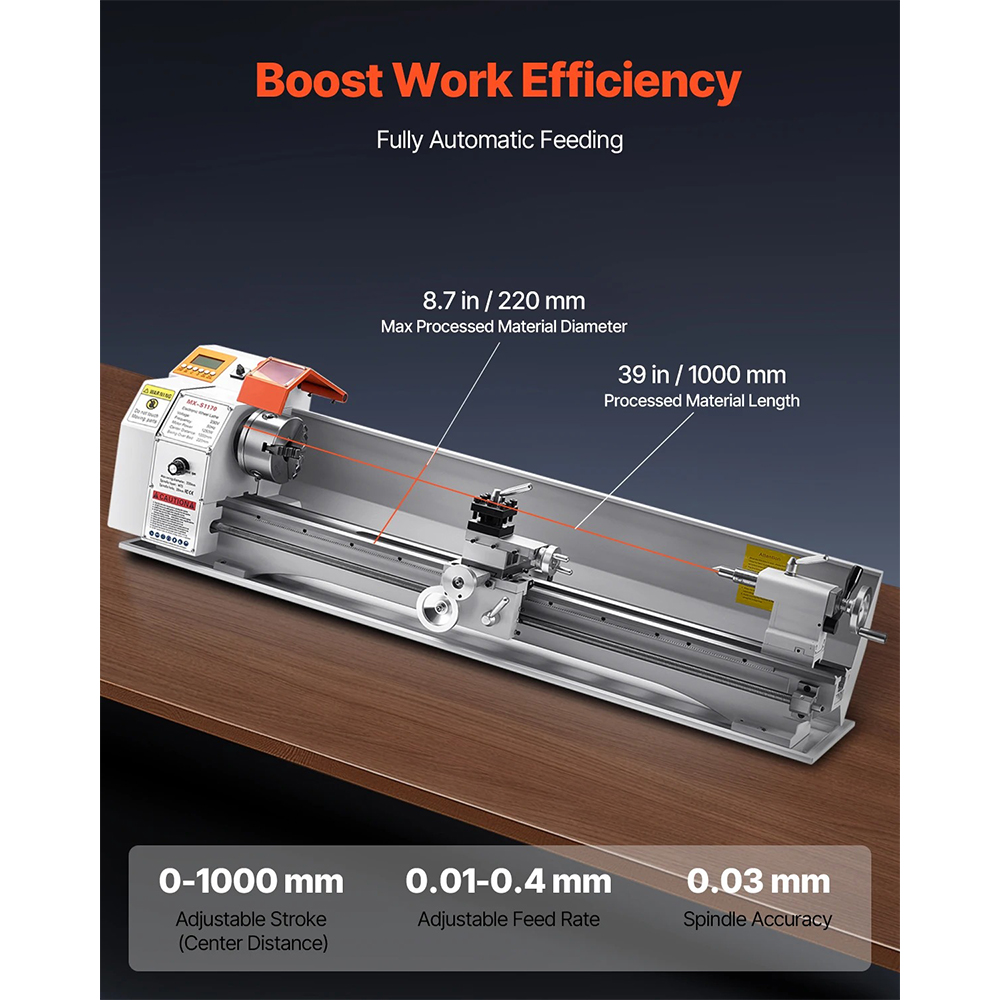Gambar produk VEVOR Mesin Bubut Mini Lathe Beads Woodworking 2500RPM 1000mm 1250W - MX-S450