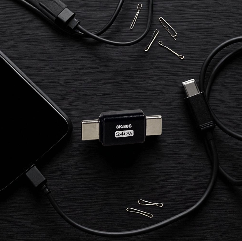 Gambar produk HUYA OTG Adapter Converter USB Type C Male to Male 80Gbps 240W Straight - MO10