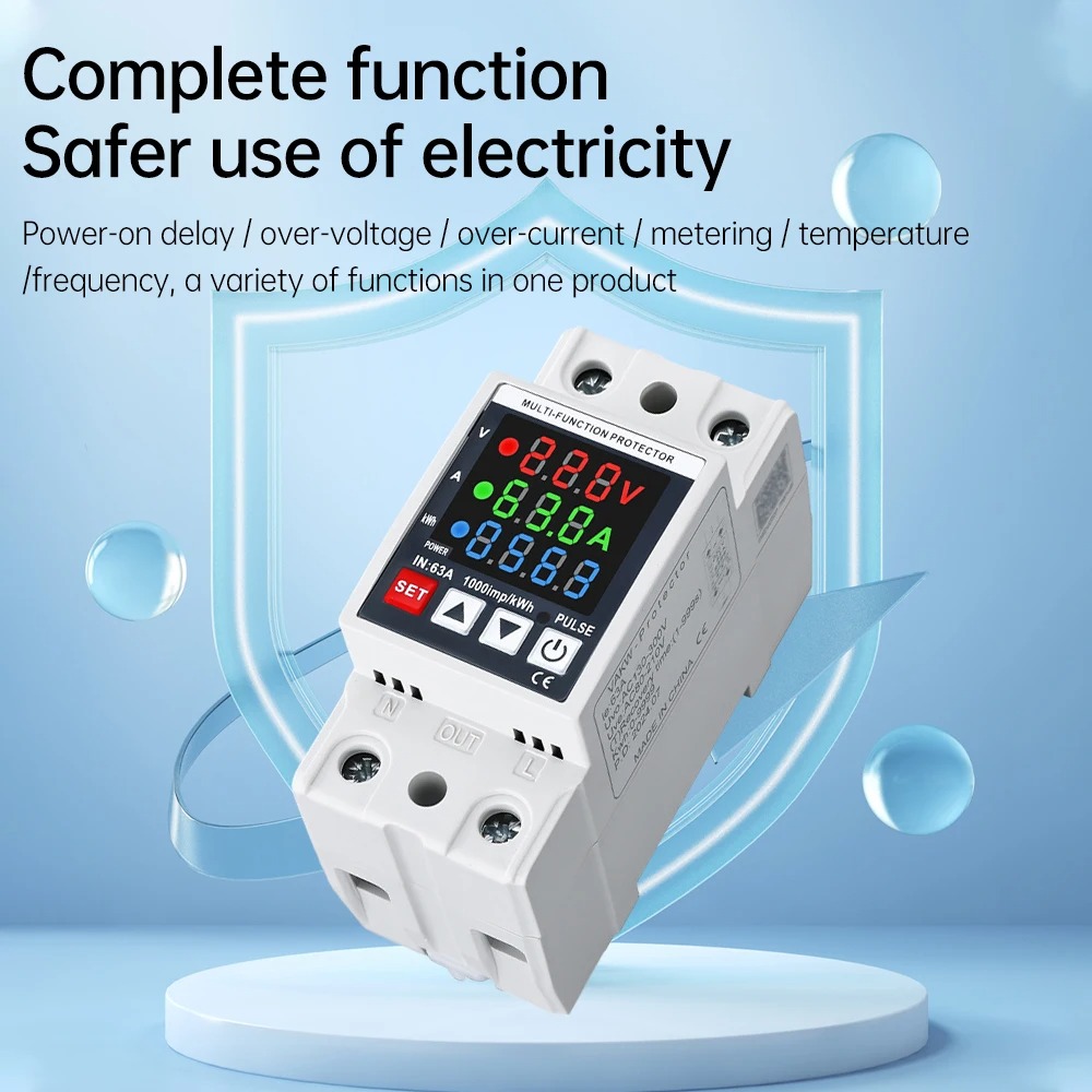 Gambar produk Gaqqee MCB Digital Din Rail Over Voltage Current Protector 63A 230V - A37T
