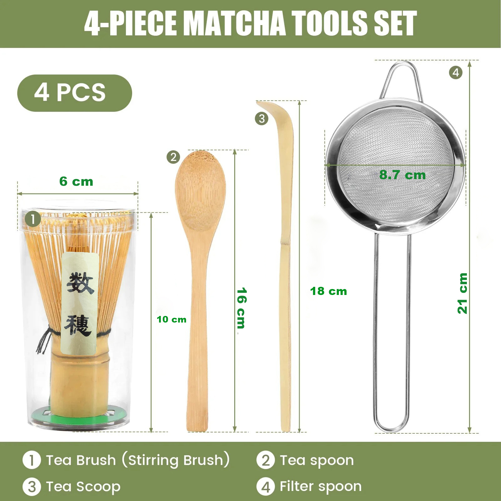 Gambar produk SIDIA Matcha Set Kit Chasen Bamboo Chashaku Chakoshi Bamboo 4 PCS - S-68