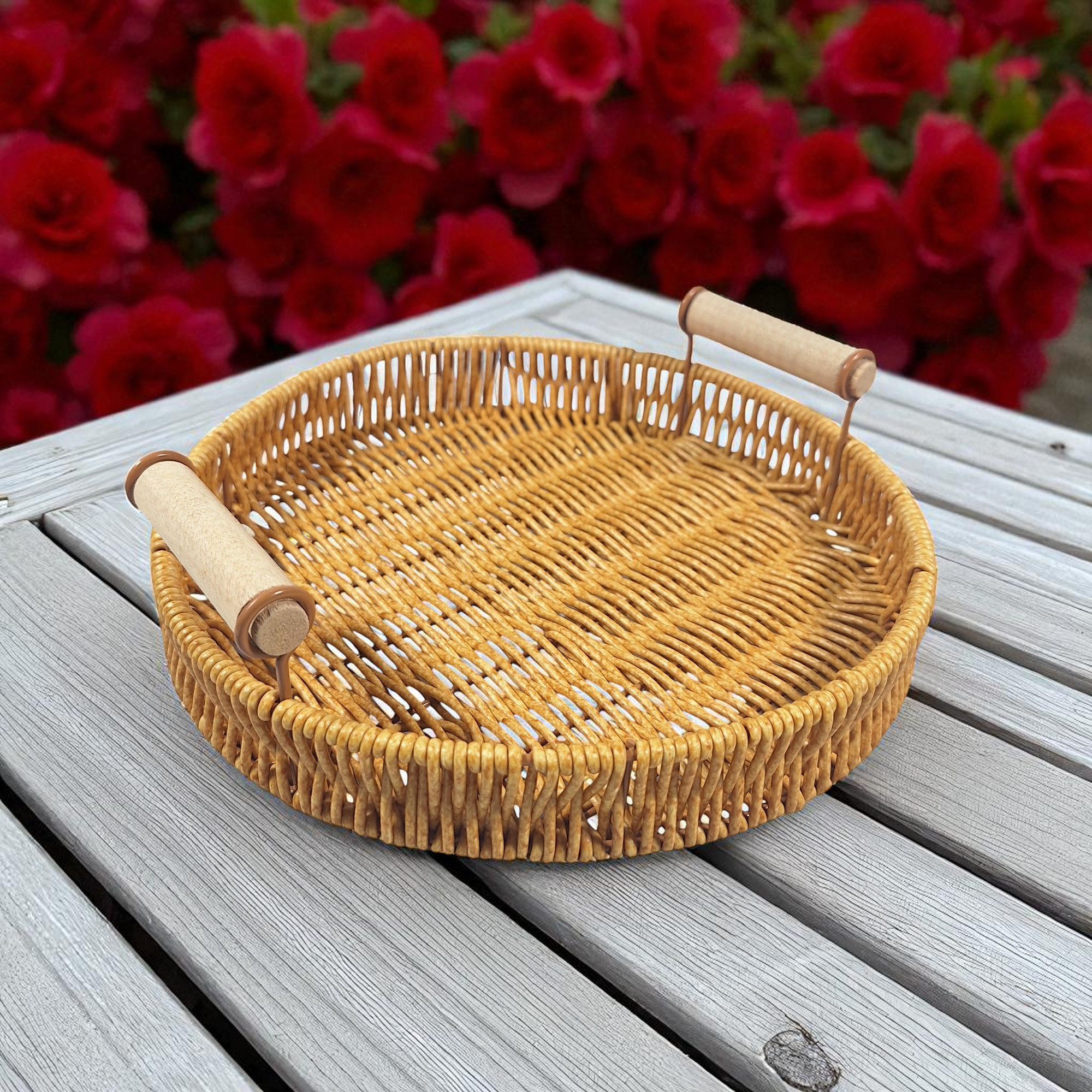 Gambar produk Slyz Tatakan Nampan Rotan Fruit Tray Basket with Handle Model Round - Slyz21