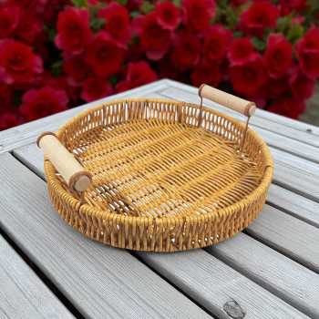 Slyz Tatakan Nampan Rotan Fruit Tray Basket with Handle Model Round - Slyz21