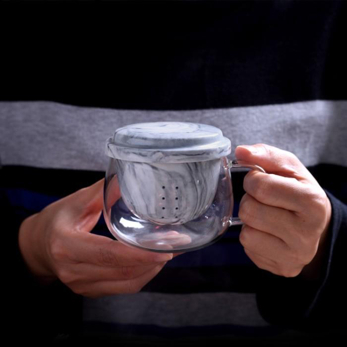 Gambar produk TOCACH Cangkir Teh Saringan Kaca Keramik Tahan Panas Infuser Mug 400ml - 302TCF