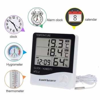 Gambar produk Taffware Alat Pengukur Suhu Humidity Digital Temperature Meter Clock - HTC-2