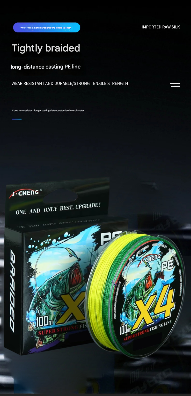 Gambar produk J-Cheng Senar Pancing PE 4 Braided Strand Fishing Line 100M 2.0 - JC543