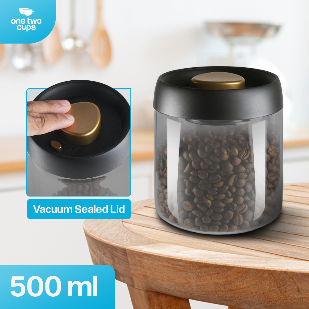 Gambar produk One Two Cups Toples Kaca Penyimpanan Biji Kopi Vacuum Sealed Lid 500ml - SE41