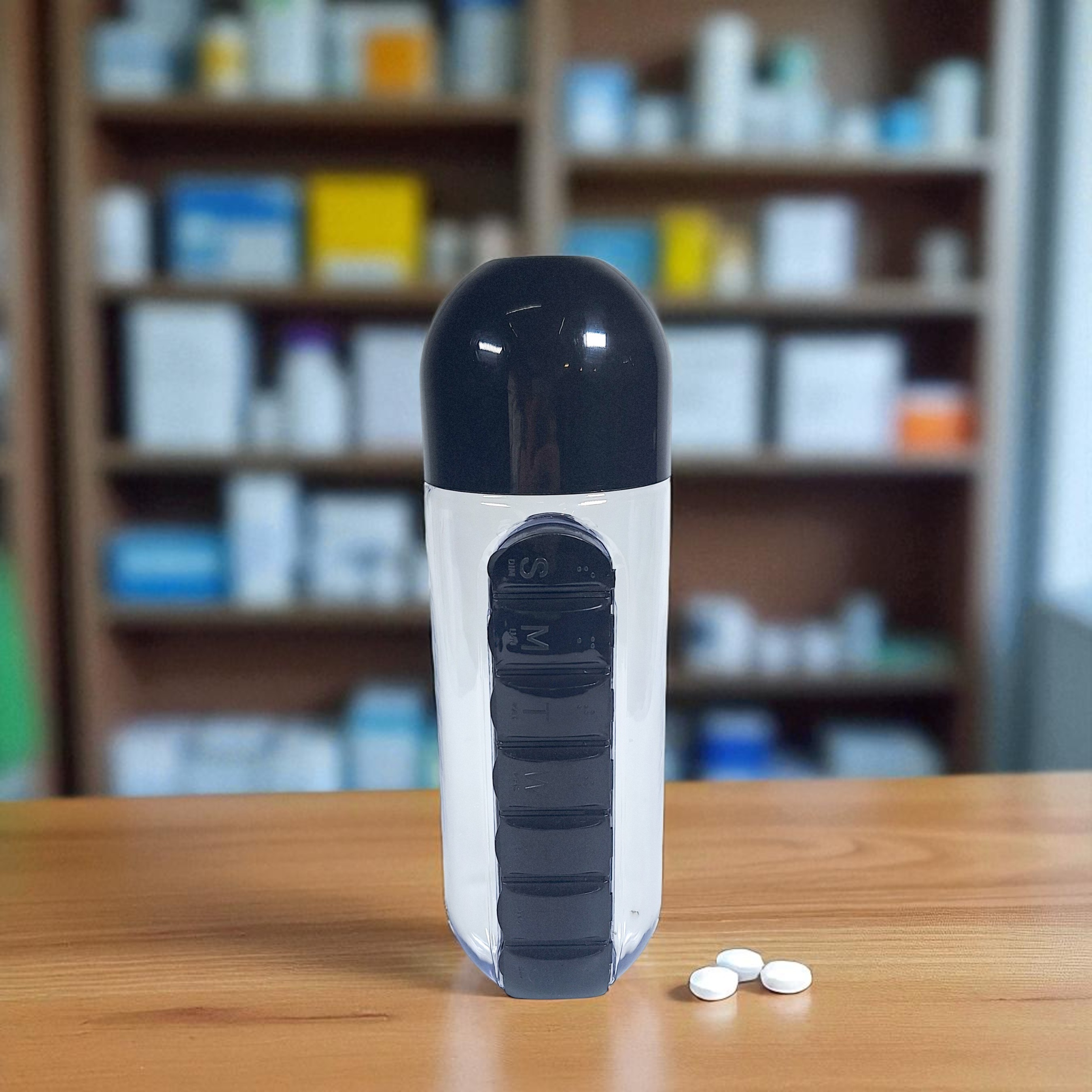 Gambar produk Botol Minum Plastik dengan Slot Obat Vitamin BPA Free 600ml - 830