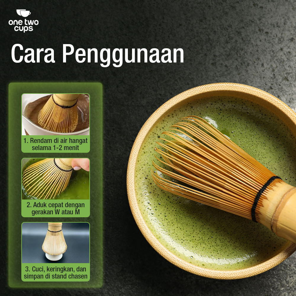 Gambar produk One Two Cups Chasen Bamboo Matcha Whisk Pengaduk Teh Jepang 72 Tangkai - 7276