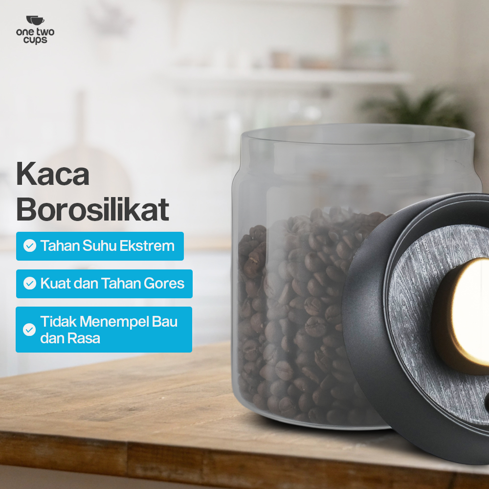Gambar produk One Two Cups Toples Kaca Penyimpanan Biji Kopi Vacuum Sealed Lid 500ml - SE41