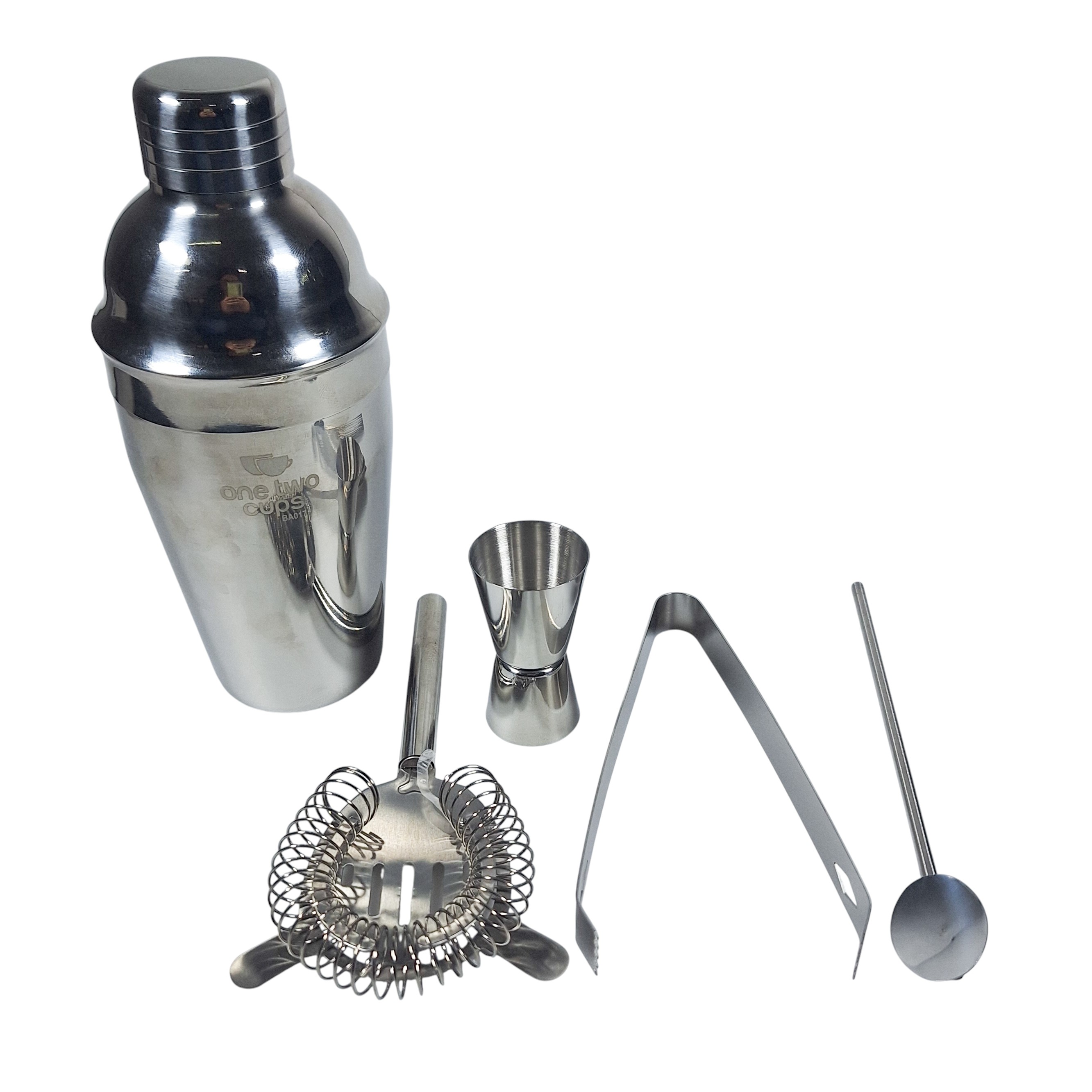 One Two Cups 5in1 Bartender Cobbler Cocktail Shaker Set 550ml - BA017 Gambar produk One Two Cups 5in1 Bartender Cobbler Cocktail Shaker Set 550ml - BA017