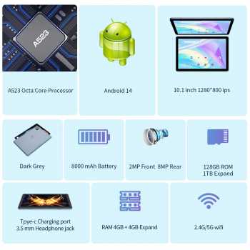 Gambar produk PRITOM Tablet Android 14 10.1 Inch IPS WiFi 4G A523 Octa Core 8000mAh - P30