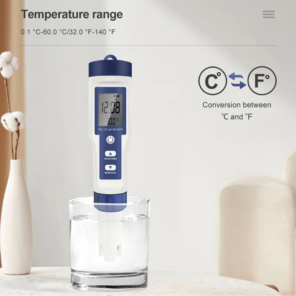 Gambar produk JUANJU Alat Ukur Kualitas Air Digital 5in1 PH TDS EC Meter Pen - J51