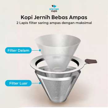 One Two Cups Saringan Kopi Stainless Steel 304 Filter V60 Large - F-412 Gambar produk One Two Cups Saringan Kopi Stainless Steel 304 Filter V60 Large - F-412