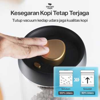 Gambar produk One Two Cups Toples Kaca Penyimpanan Biji Kopi Vacuum Sealed Lid 900ml - SE41
