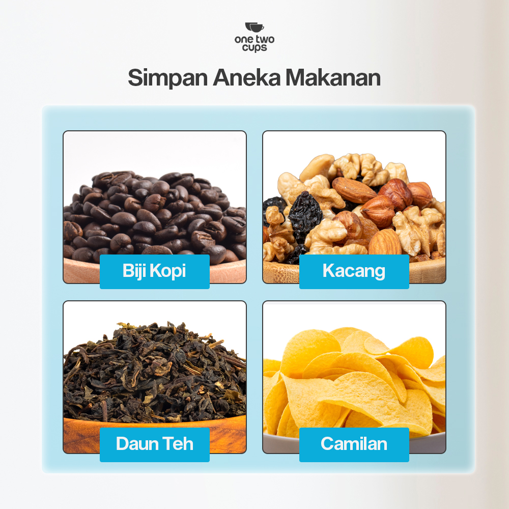 Gambar produk One Two Cups Toples Kaca Penyimpanan Biji Kopi Vacuum Sealed Lid 500ml - SE41