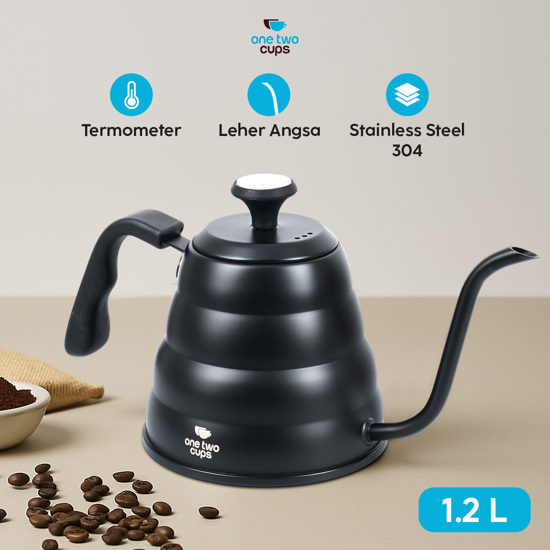 Gambar produk One Two Cups Teko Kopi Leher Angsa Pour Over Drip Kettle Thermometer 1.2L - KE4012