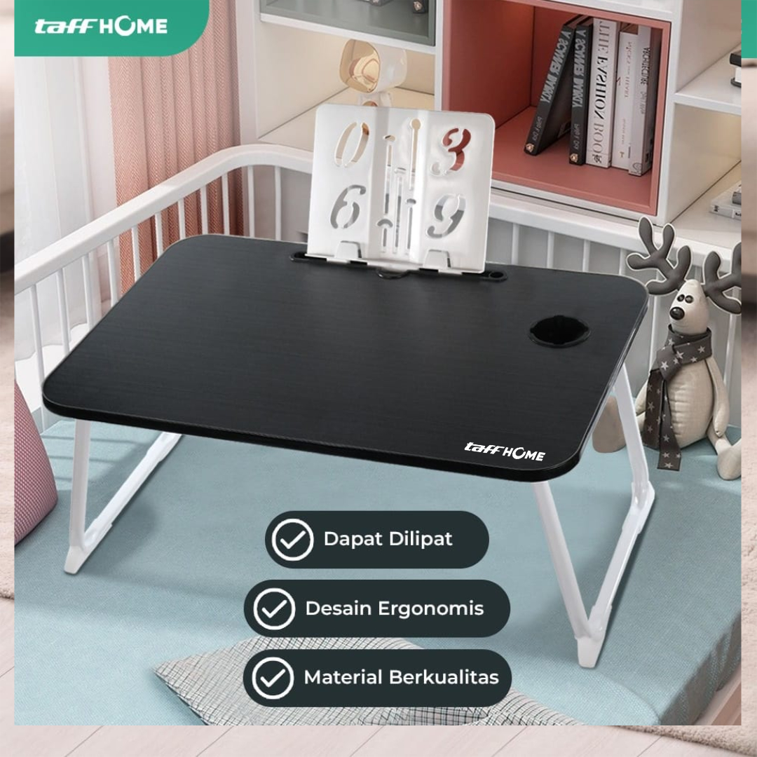 TaffHOME Meja Lipat Laptop Foldable Bed Table with Drawer Cup Holder 70x48cm - BO-67 Gambar produk TaffHOME Meja Lipat Laptop Foldable Bed Table with Drawer Cup Holder 70x48cm - BO-67