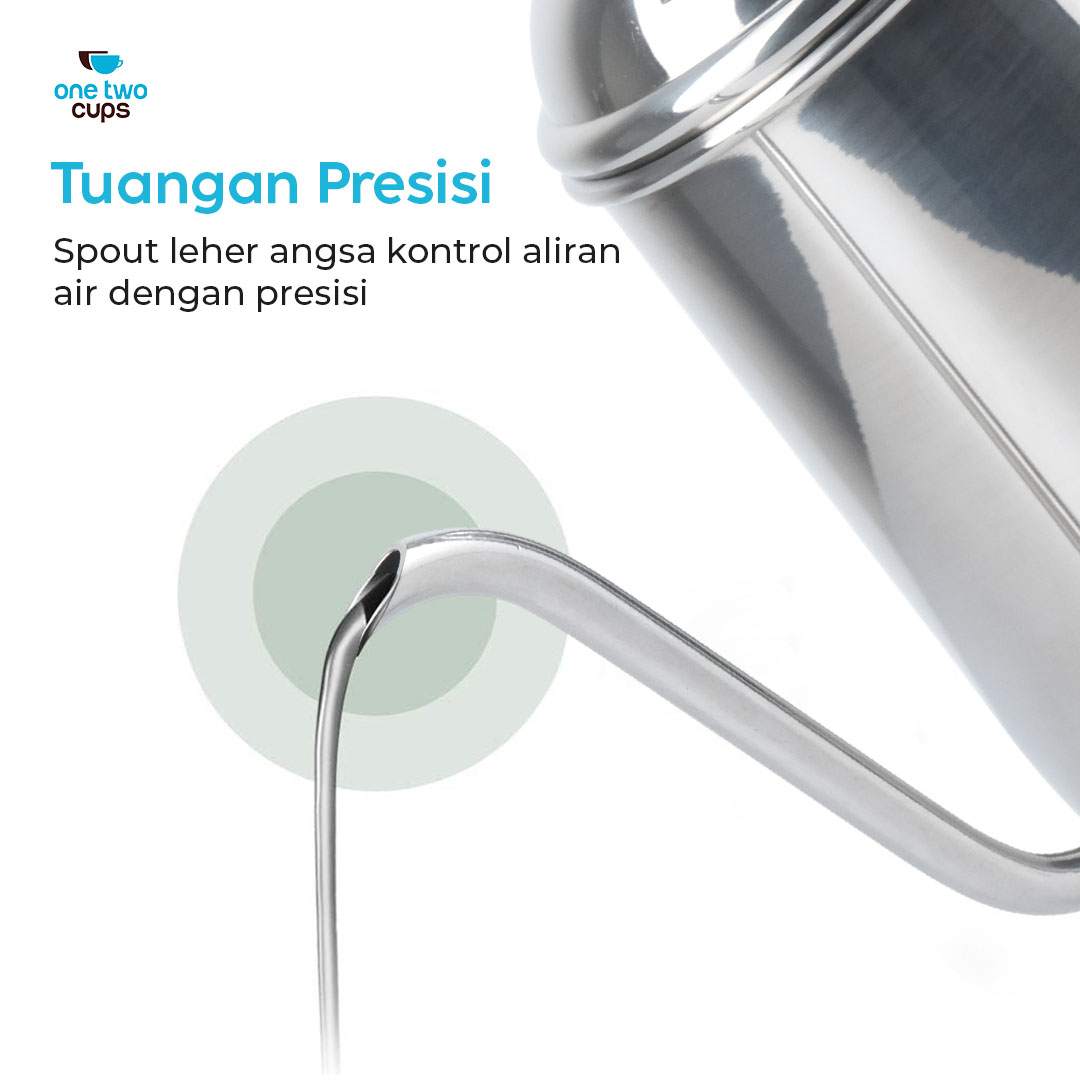 One Two Cups Teko Kopi Leher Angsa Pour Over Kettle Stainless Steel 650ml - HS4011 Gambar produk One Two Cups Teko Kopi Leher Angsa Pour Over Kettle Stainless Steel 650ml - HS4011