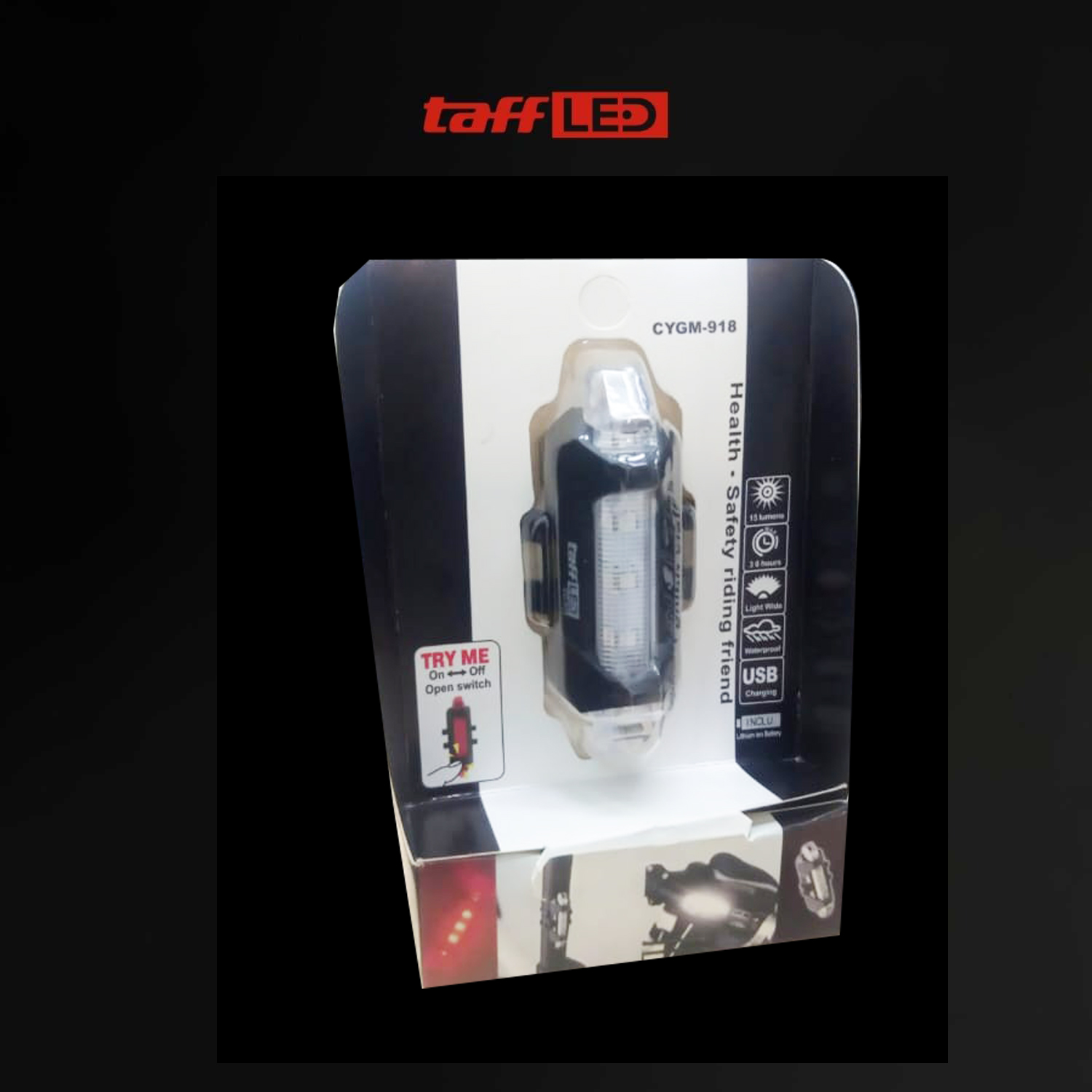 Gambar produk TaffLED Lampu Belakang Sepeda Bicycle Light USB Rechargeable 15 Lumens - DC-918