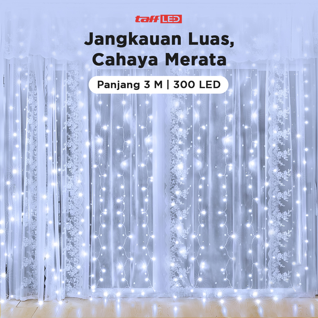 Gambar produk TaffLED Lampu Hias Gorden String Lights 3x3M 300 LED Cool White 18W - 300L