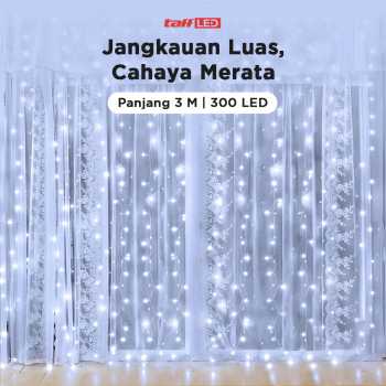 Gambar produk TaffLED Lampu Hias Gorden String Lights 3x3M 300 LED Cool White 18W - 300L