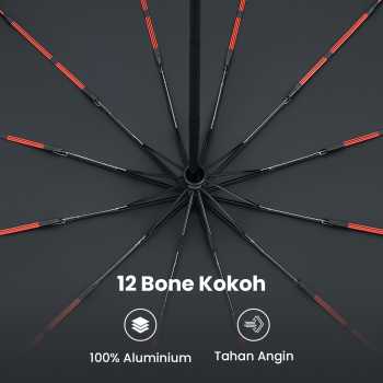 Gambar produk FRRUIWEN Payung Lipat Buka Tutup Otomatis Wood Handle 12 Bone 103cm - F-12