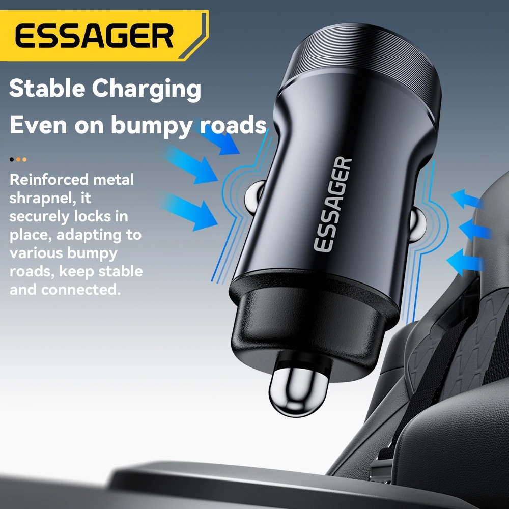 Gambar produk Essager Car Charger Mobil Fast Charging PD QC 3.0 2 Port 30W 12-24V - ECCPQ-SH03-P