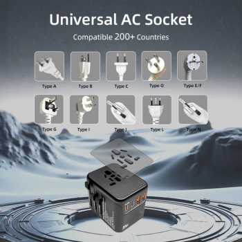 Gambar produk YuHome Universal Travel Adaptor Multi Port Type C UK EU USA GaN 35W - 606