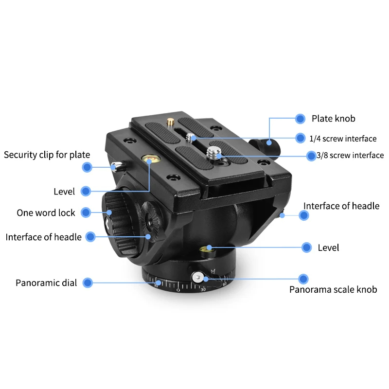Gambar produk QZSD Gimbal Hidrolik Damping Tripod Pan-Tilt Head DSLR Aluminium Alloy - Q90