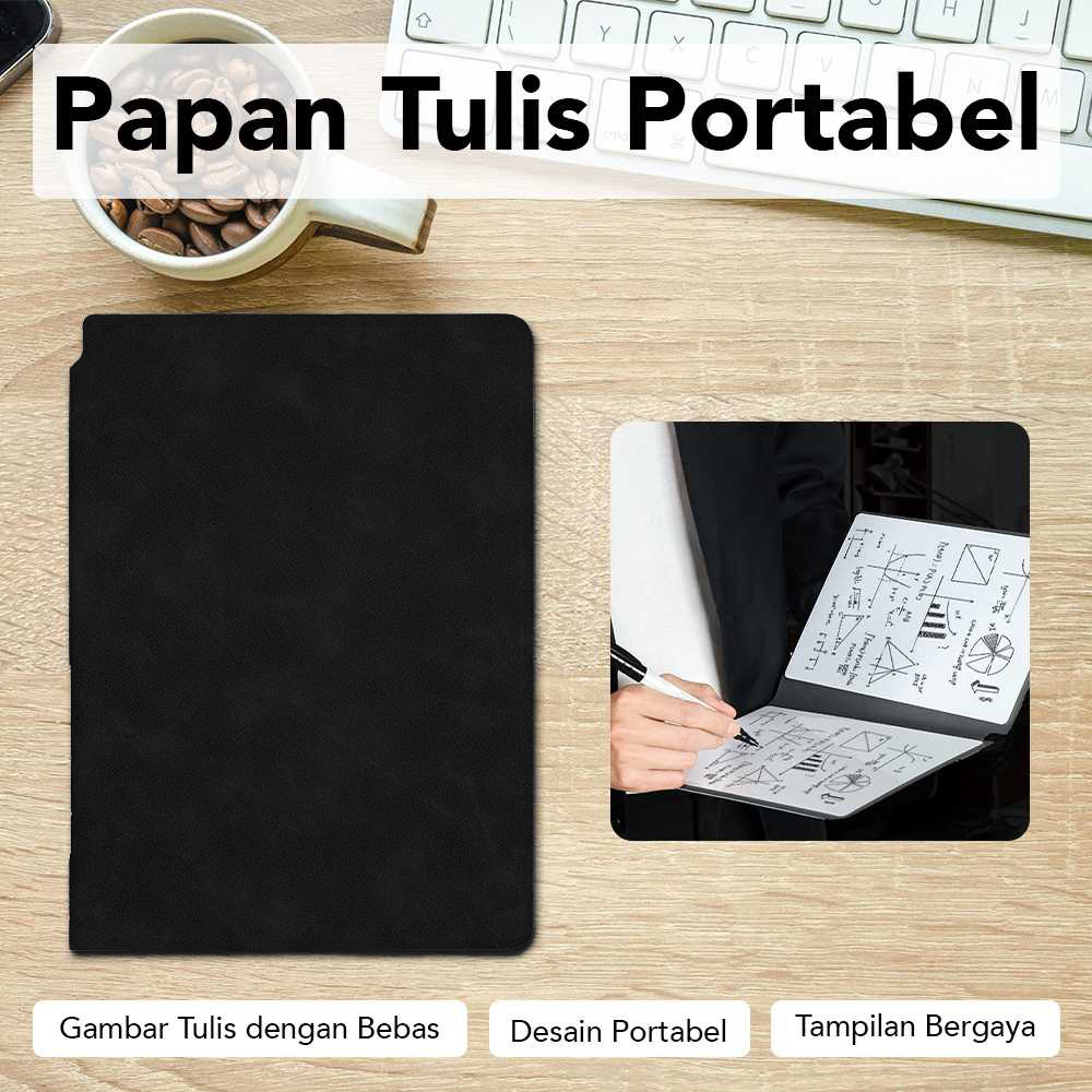 Gambar produk FEI NAI SHI Papan Tulis Portable A5 Whiteboard Notebook PU with Pen - H-2302