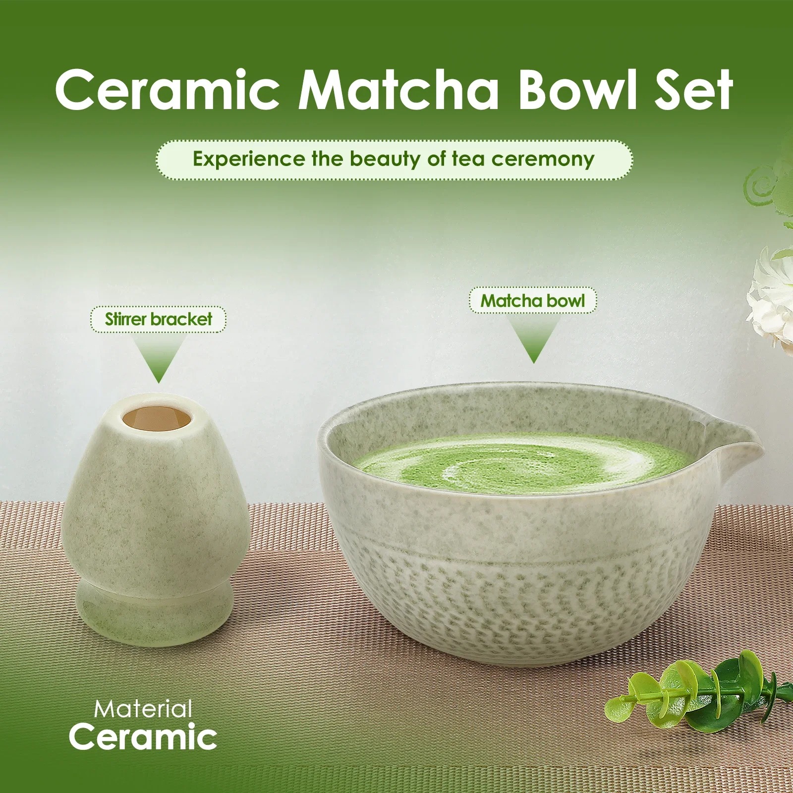 Gambar produk Willstar Matcha Set Kit Chawan Chasen Stand Ceramic 500ml 2 PCS - WS-502