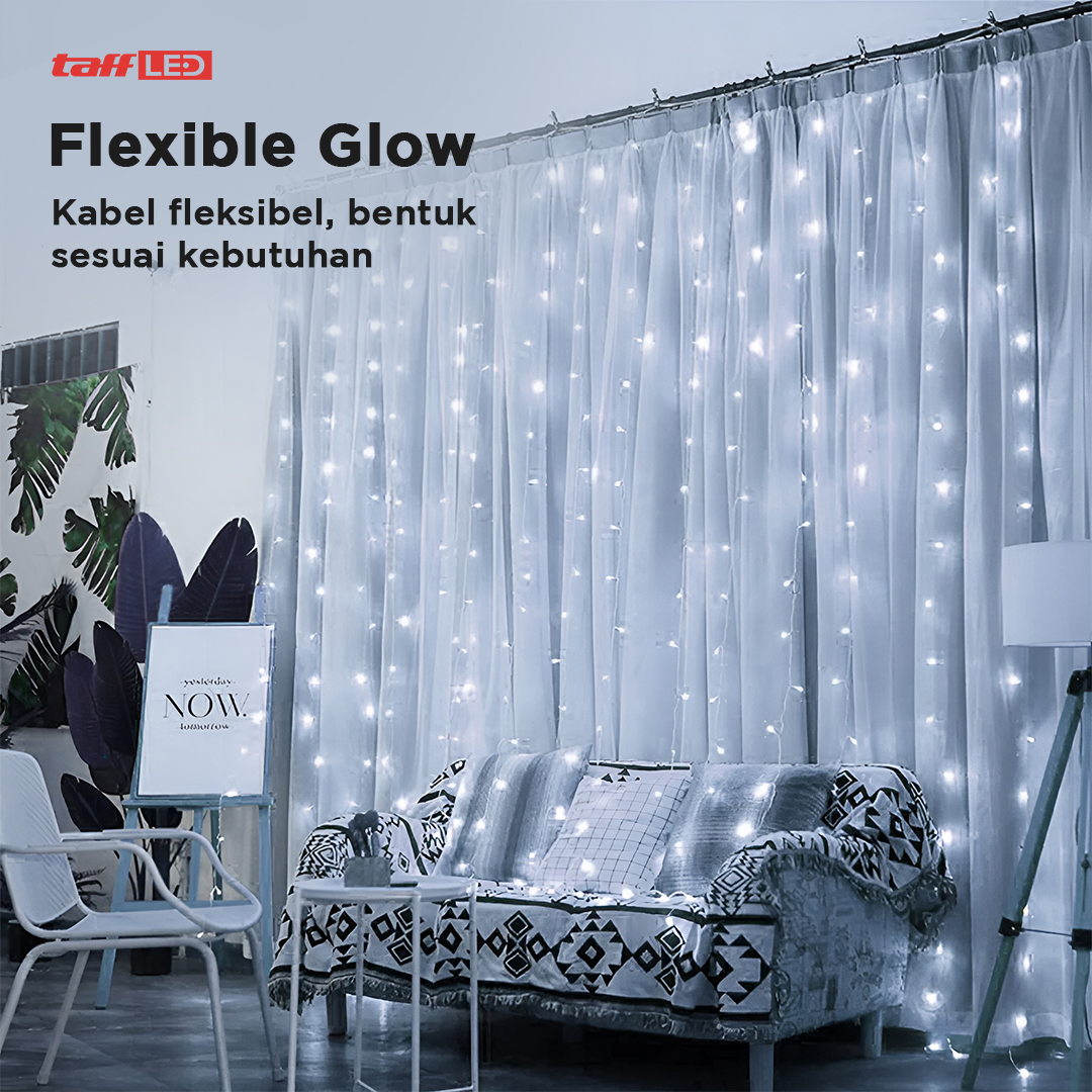 Gambar produk TaffLED Lampu Hias Gorden String Lights 3x3M 300 LED Cool White 18W - 300L