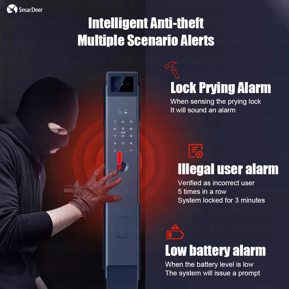 Gambar produk Smardeer Smart Door Lock Fingerprint Face Recognition Password Tuya - B35