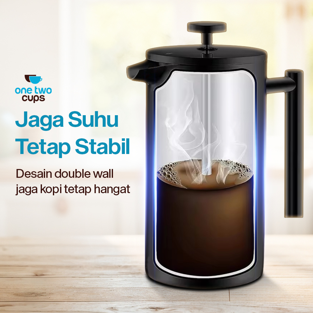 Gambar produk One Two Cups French Press Coffee Maker Pot Plunger Stainless Steel 350ml - FP1L