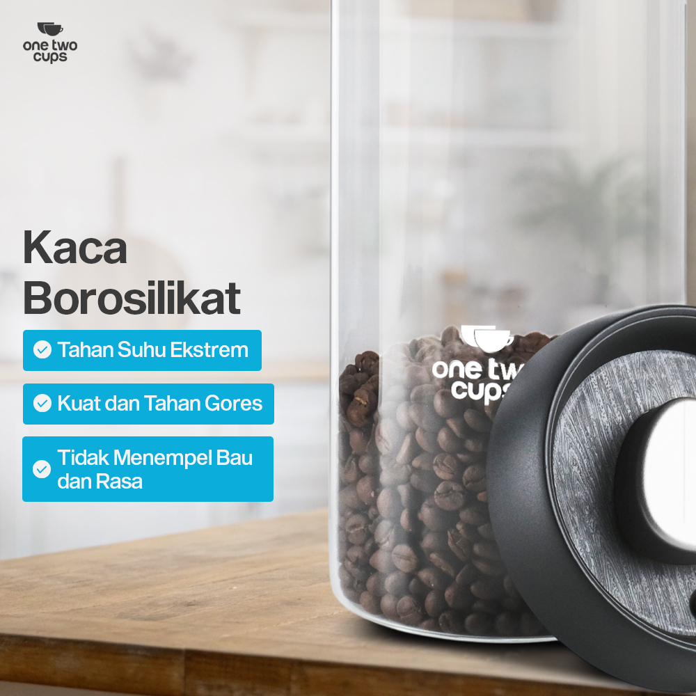 Gambar produk One Two Cups Toples Kaca Penyimpanan Biji Kopi Vacuum Sealed Lid 1.8L - SE41
