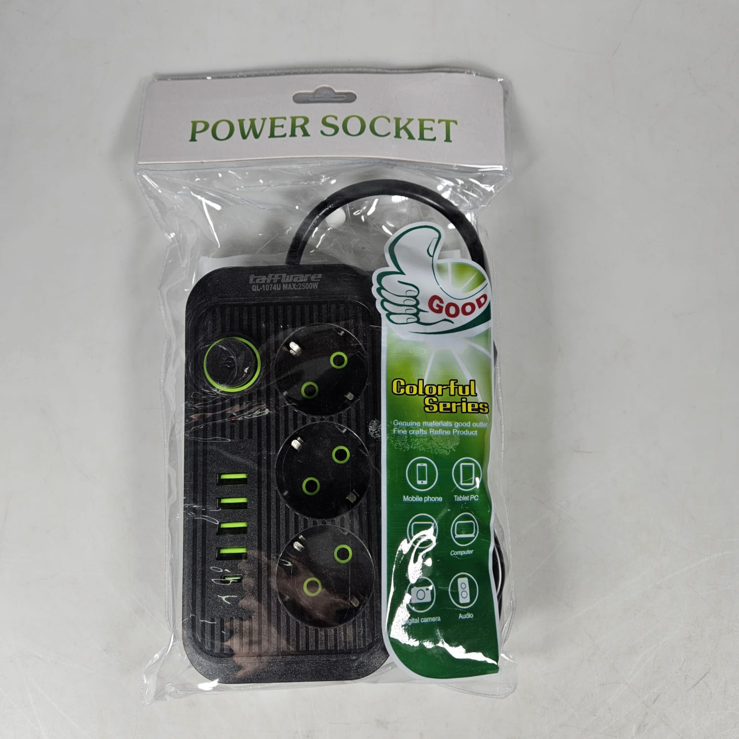 Gambar produk Taffware Stop Kontak 3 Plug 4 USB 1 USB Type C 10A 250V 2500W 2.1A - QL-1074U