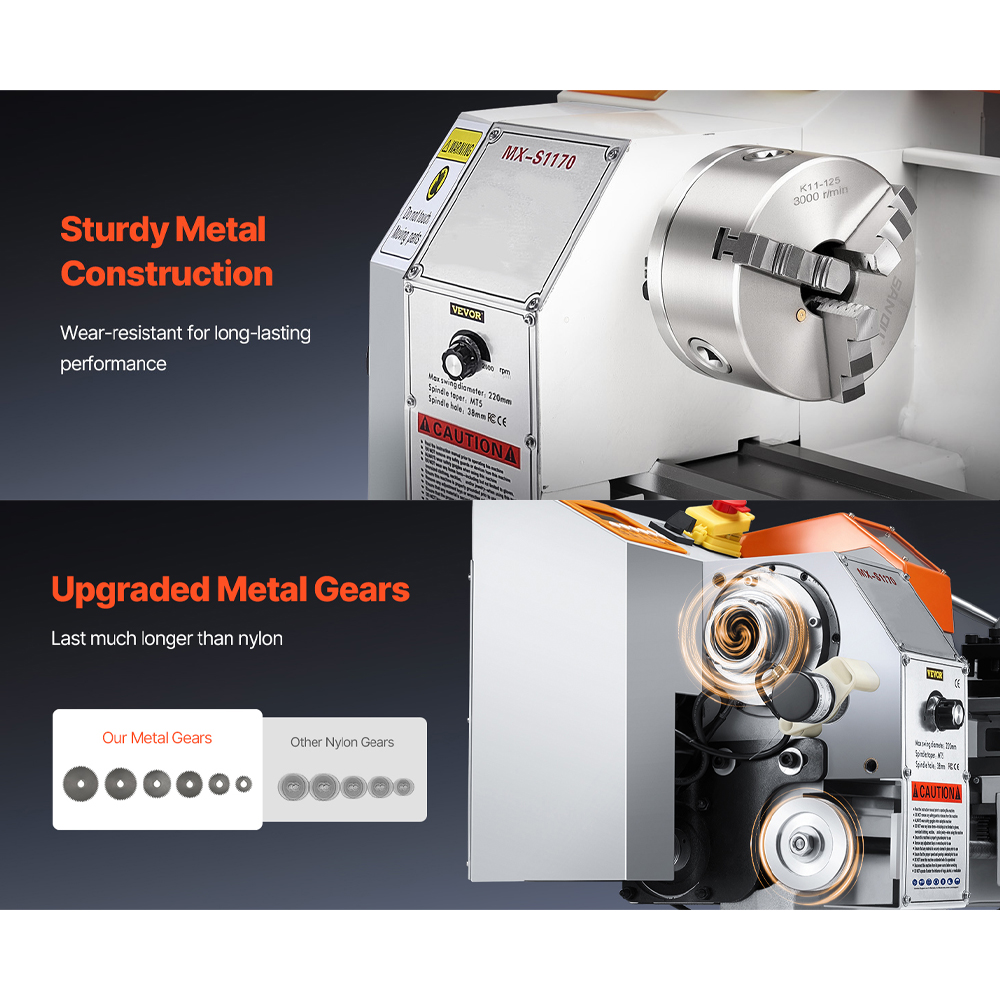 Gambar produk VEVOR Mesin Bubut Mini Lathe Beads Woodworking 2500RPM 1000mm 1250W - MX-S450