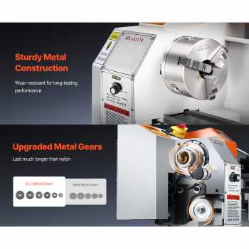 Gambar produk VEVOR Mesin Bubut Mini Lathe Beads Woodworking 2500RPM 1000mm 1250W - MX-S450